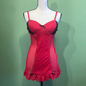 Women's Candy Couture Red & Black Lace Babydoll Chemise XL